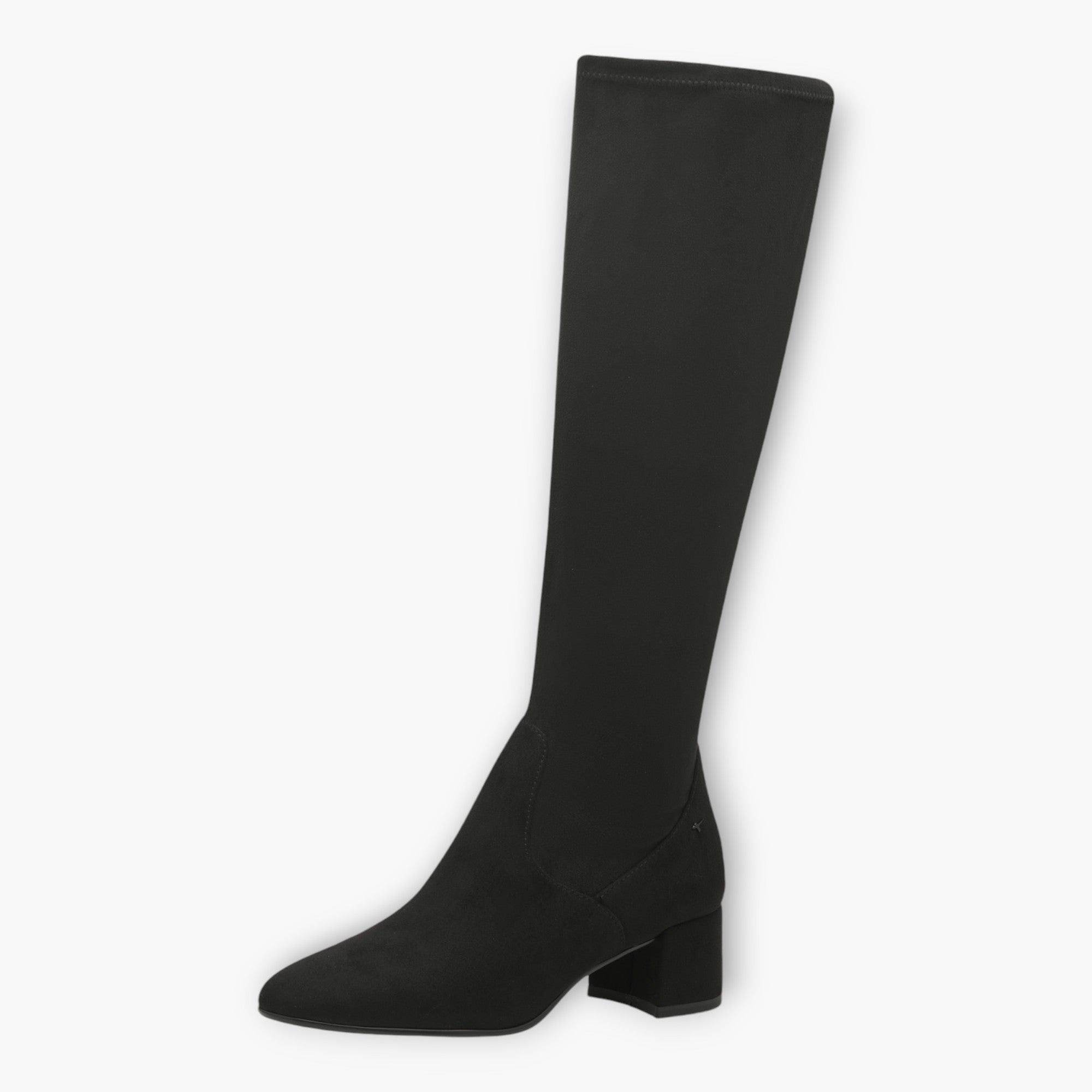 Tamaris Black Faux Suede Knee-High Boots with Block Heel & Stretch Fit