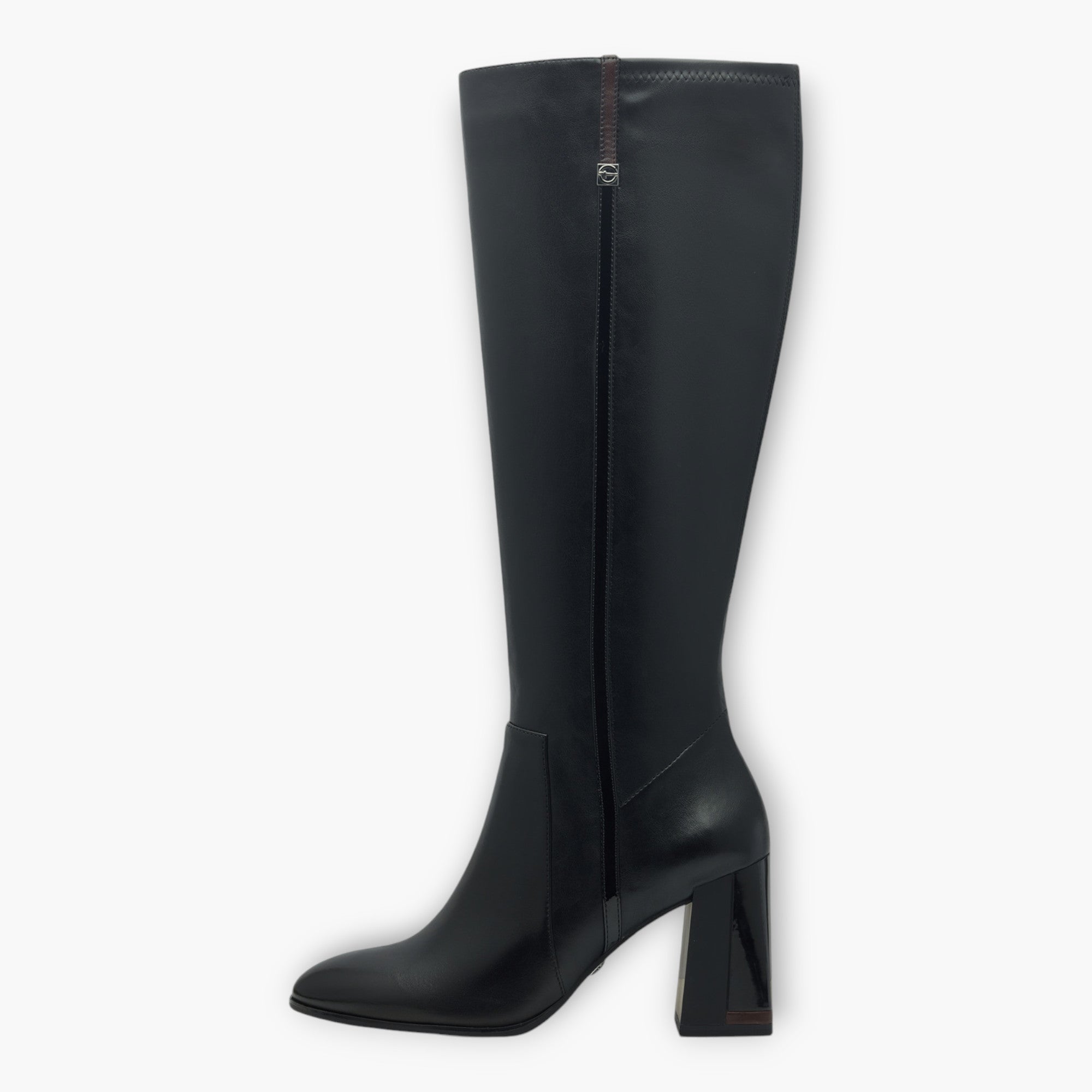 Tamaris Knee High Black Boots with Side Zip & Block Heel - Sleek & Stable