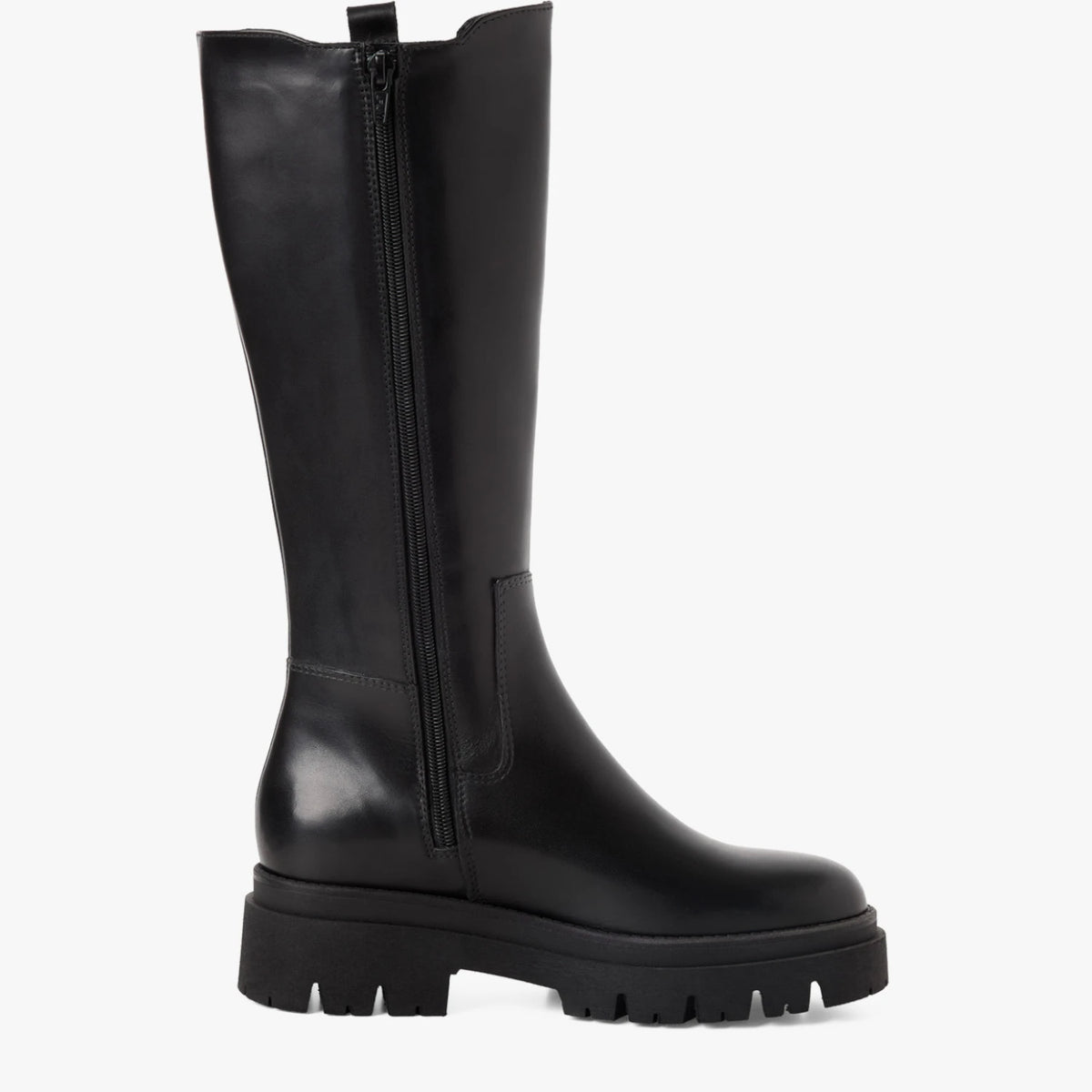 Tamaris Black Leather Chunky Knee-High Boots