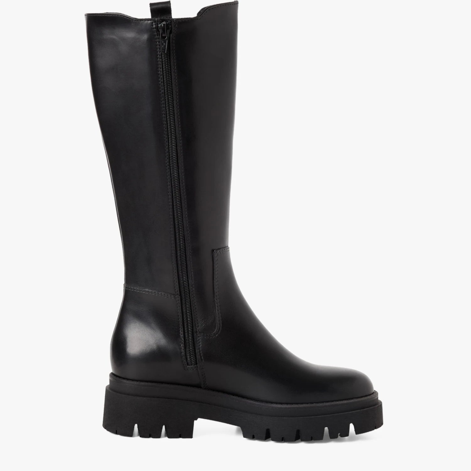 Tamaris Black Leather Chunky Knee-High Boots