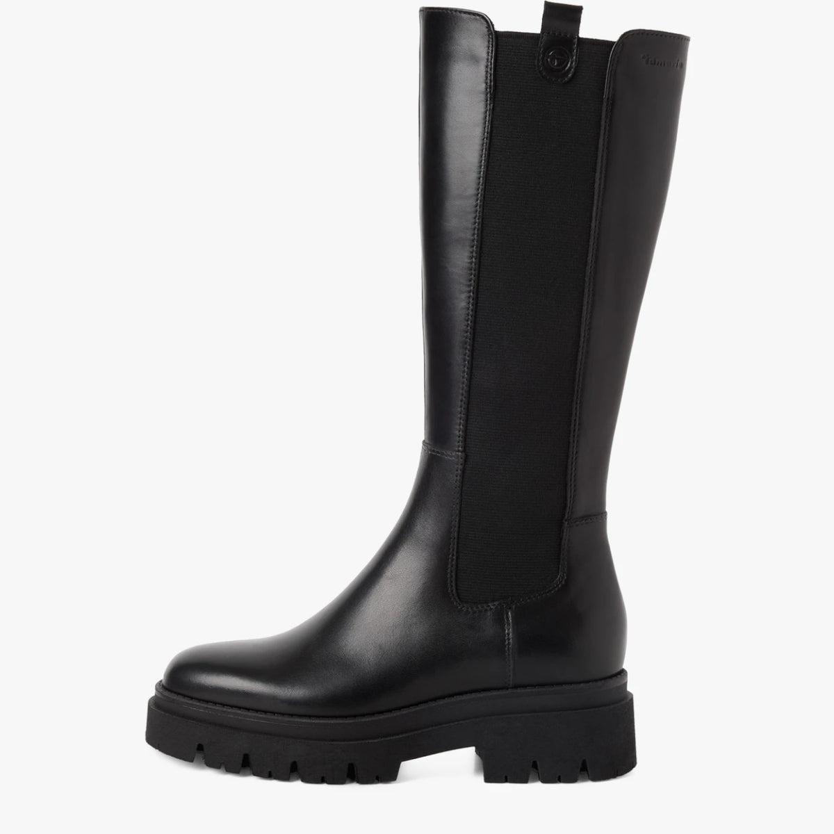 Tamaris Black Leather Chunky Knee-High Boots