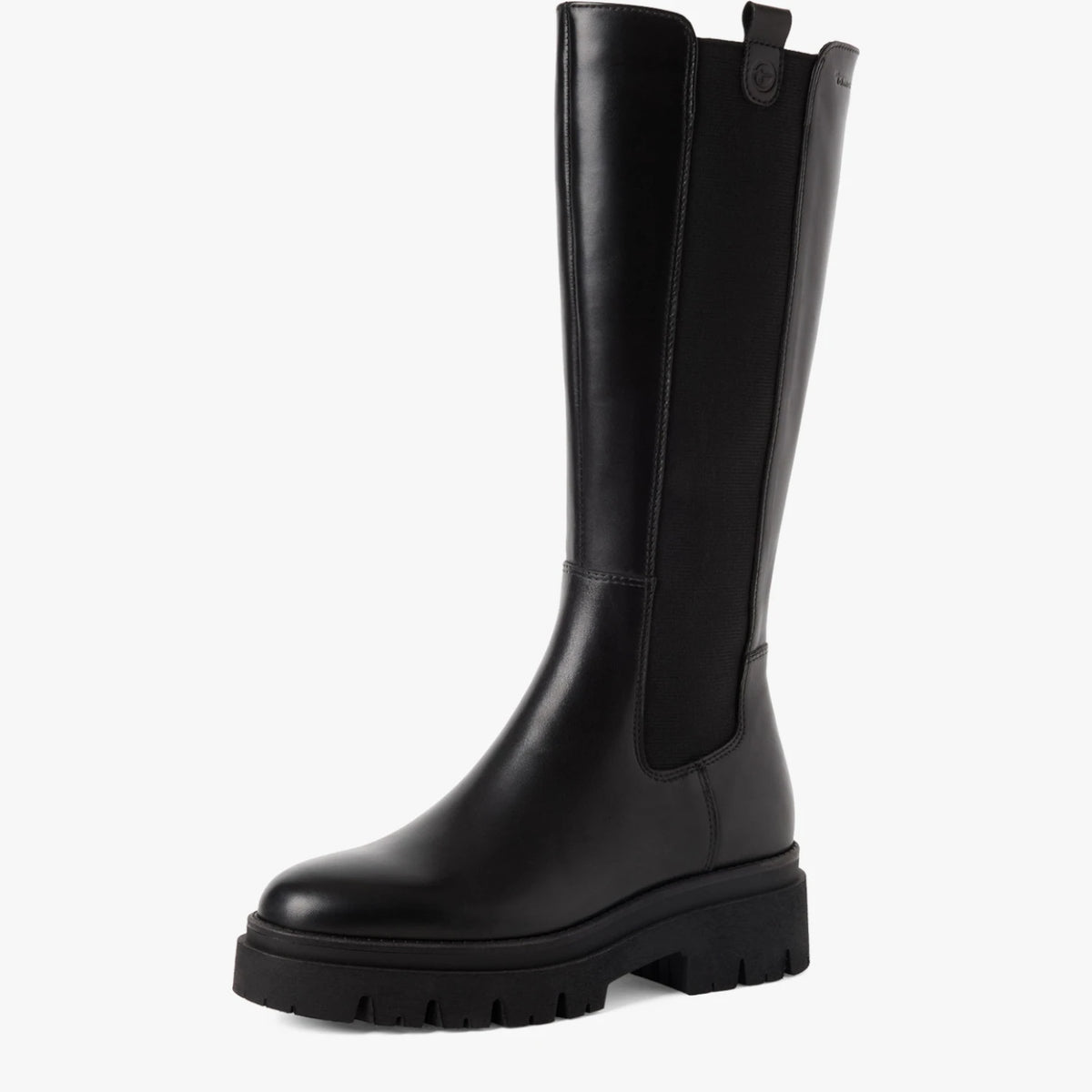 Tamaris Black Leather Chunky Knee-High Boots