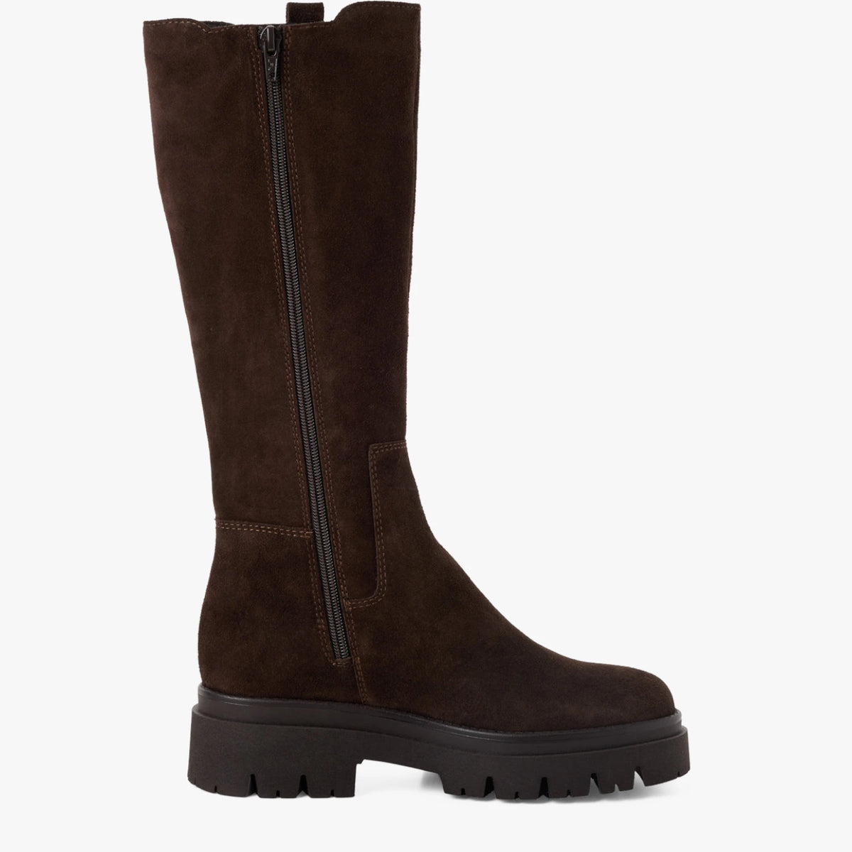Tamaris Chocolate Brown Suede Chunky Knee-High Boots