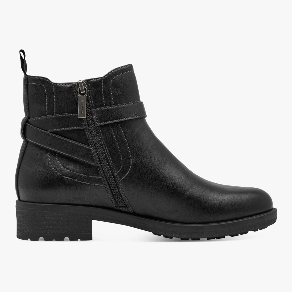 Tamaris Black Buckle Detail Low Heel Ankle Boots