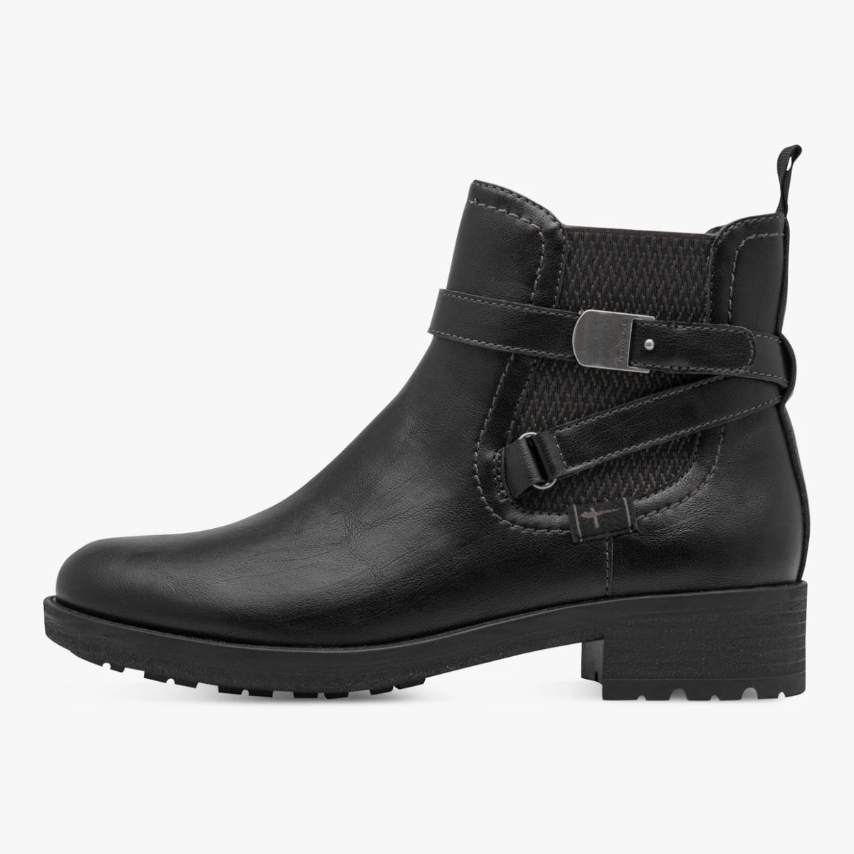 Tamaris Black Buckle Detail Low Heel Ankle Boots