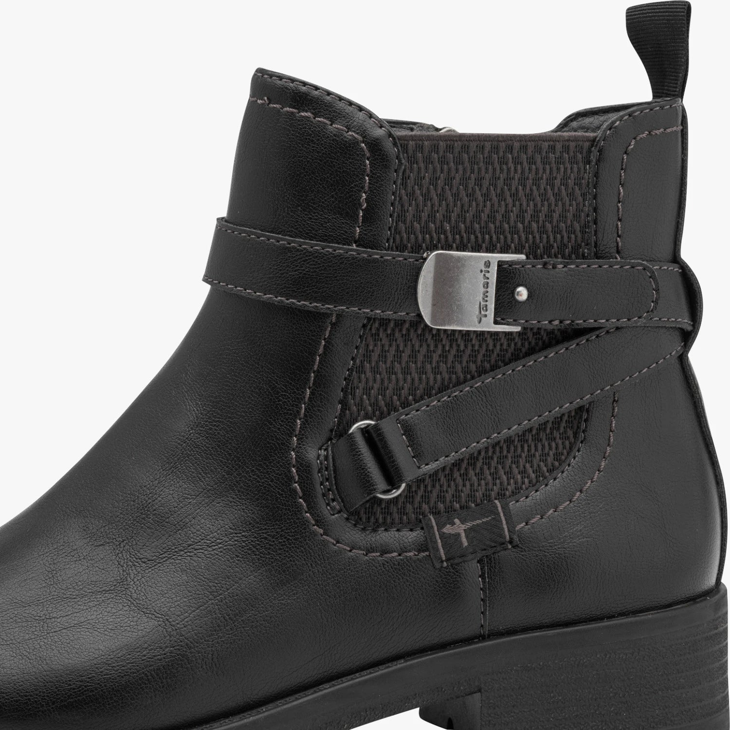 Tamaris Black Buckle Detail Low Heel Ankle Boots