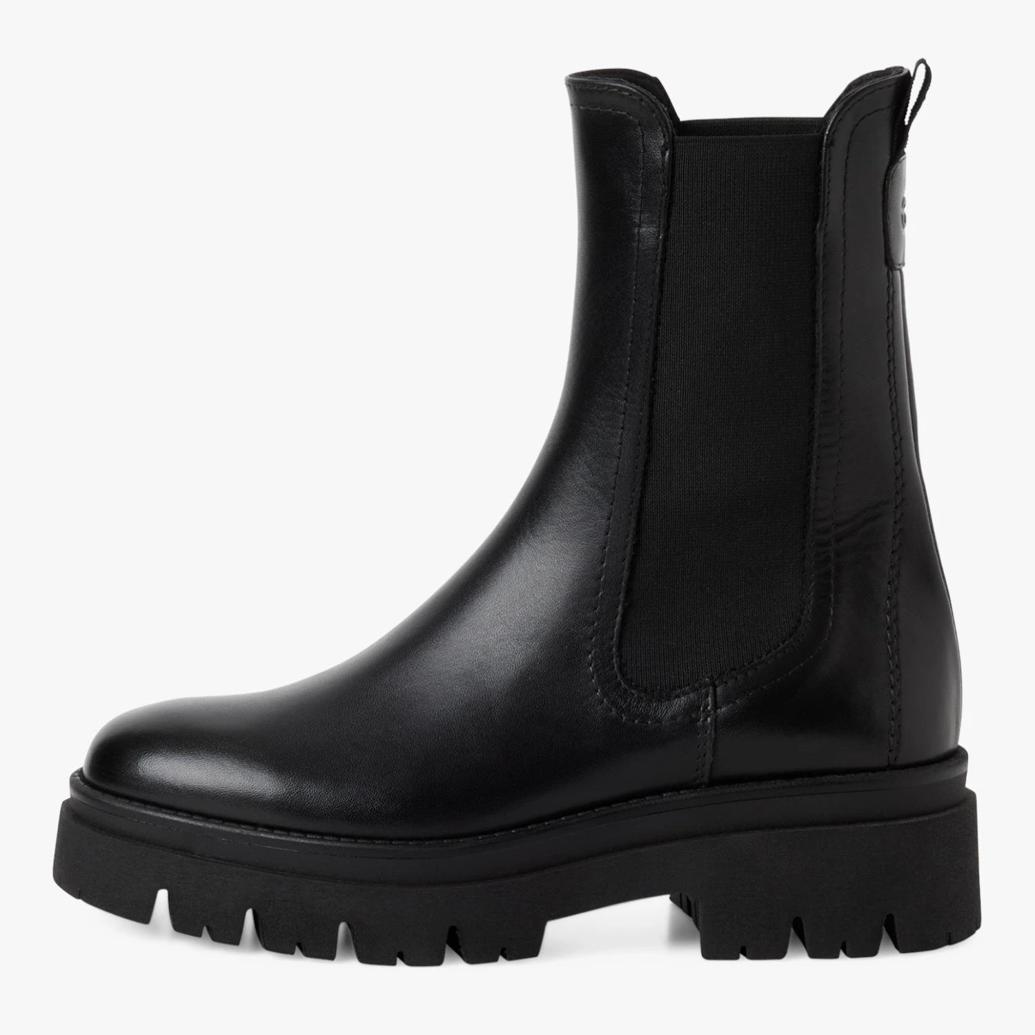 Tamaris Black Leather Chunky Chelsea Boots