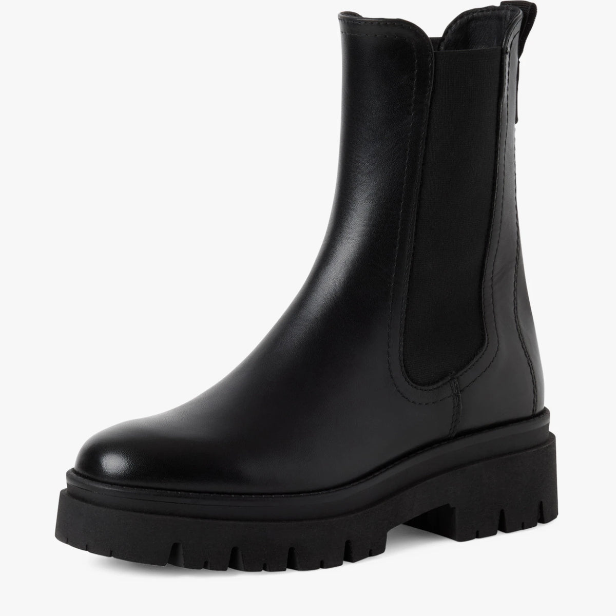 Tamaris Black Leather Chunky Chelsea Boots