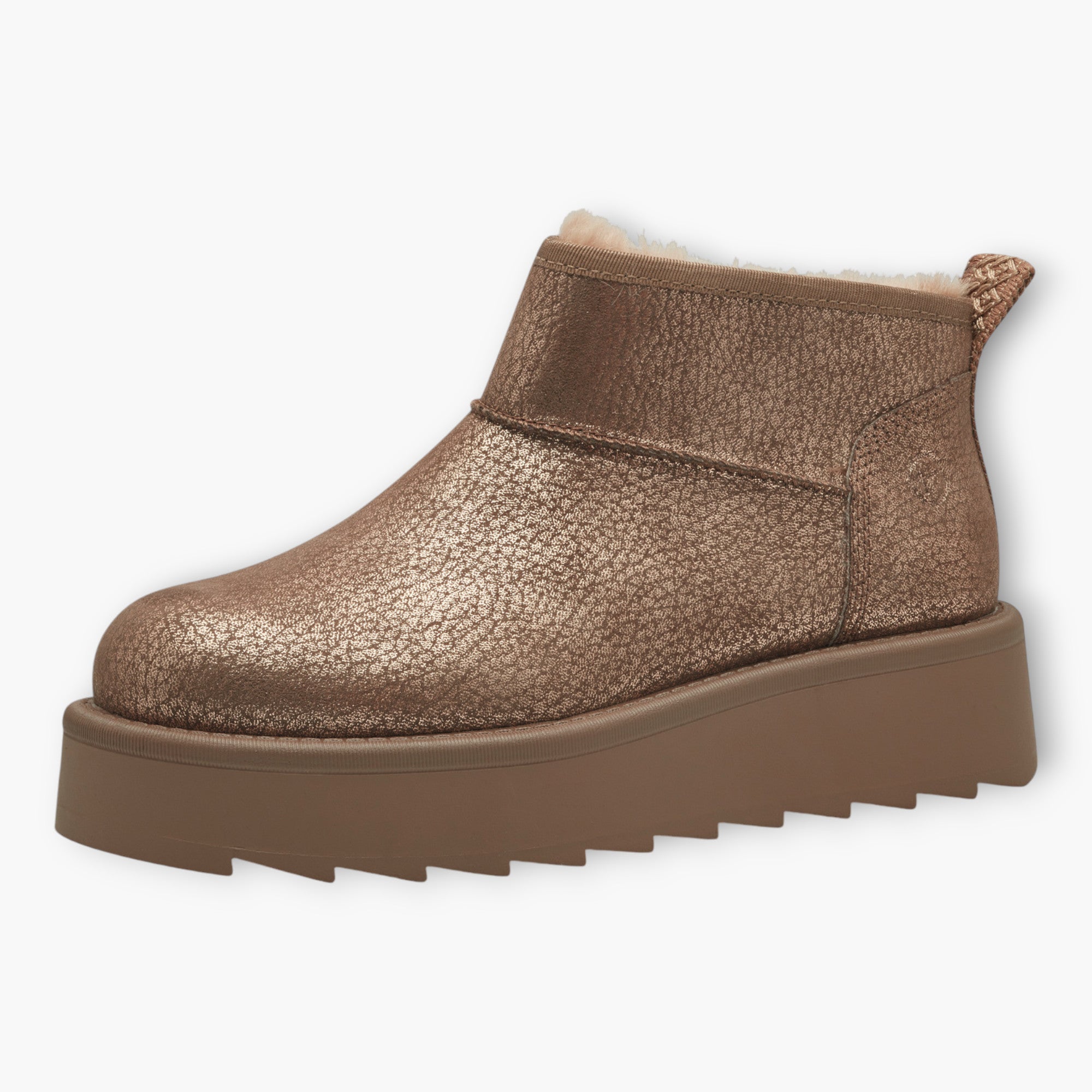 Tamaris Bronze Ankle Boots with Side Zip & Platform Sole - Fur Lined, Super Soft, Comfort Fit