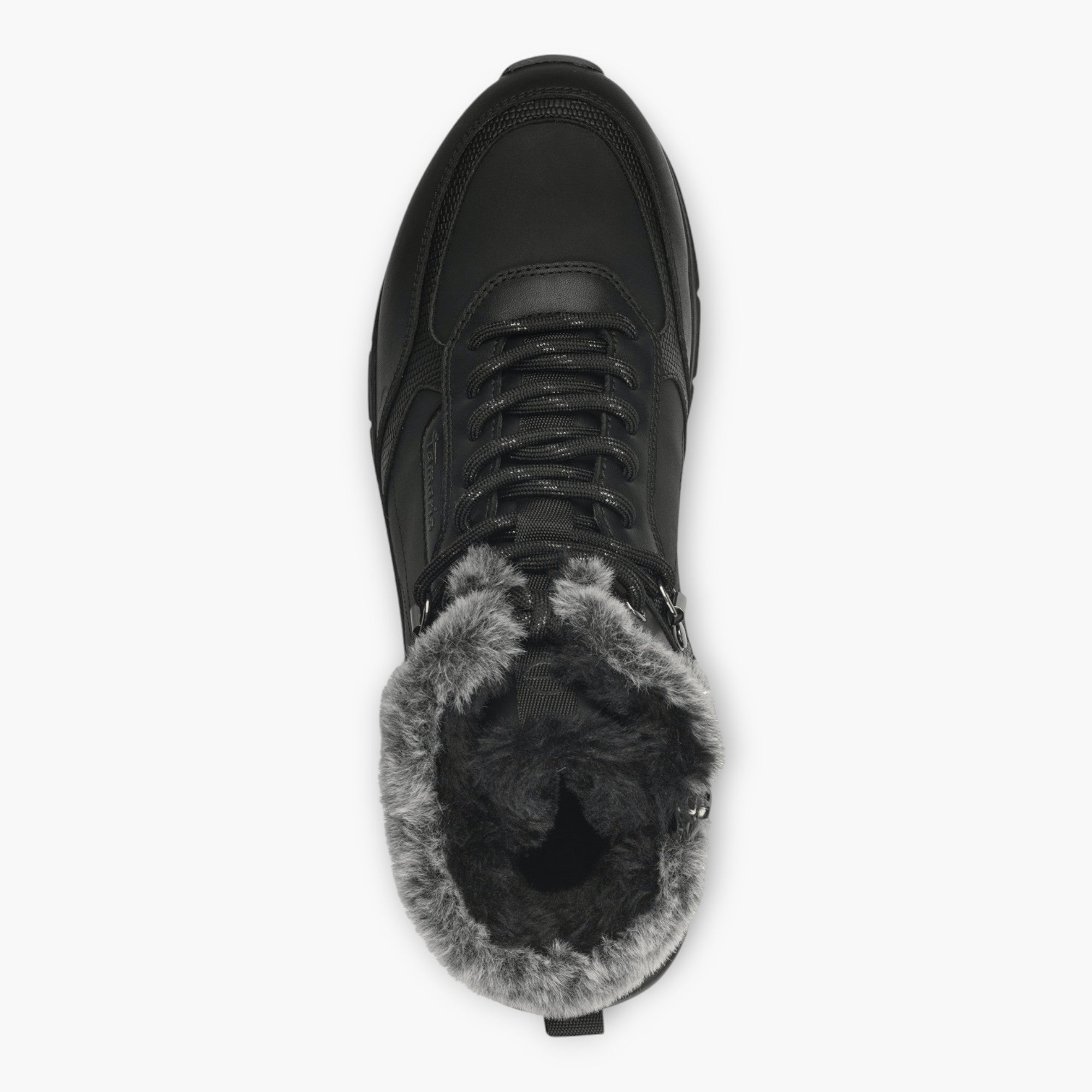 Tamaris Black Ankle Boots with Grey Fur Collar - Waterproof & Sporty Design - Leavys Shoes