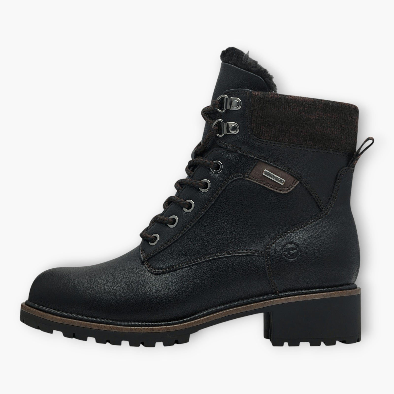 Tamaris Black Boots with Rope-Style Laces & Chunky Sole - DUOTEX, Fur-Lined Tongue, Side Zip, Comfort Fit