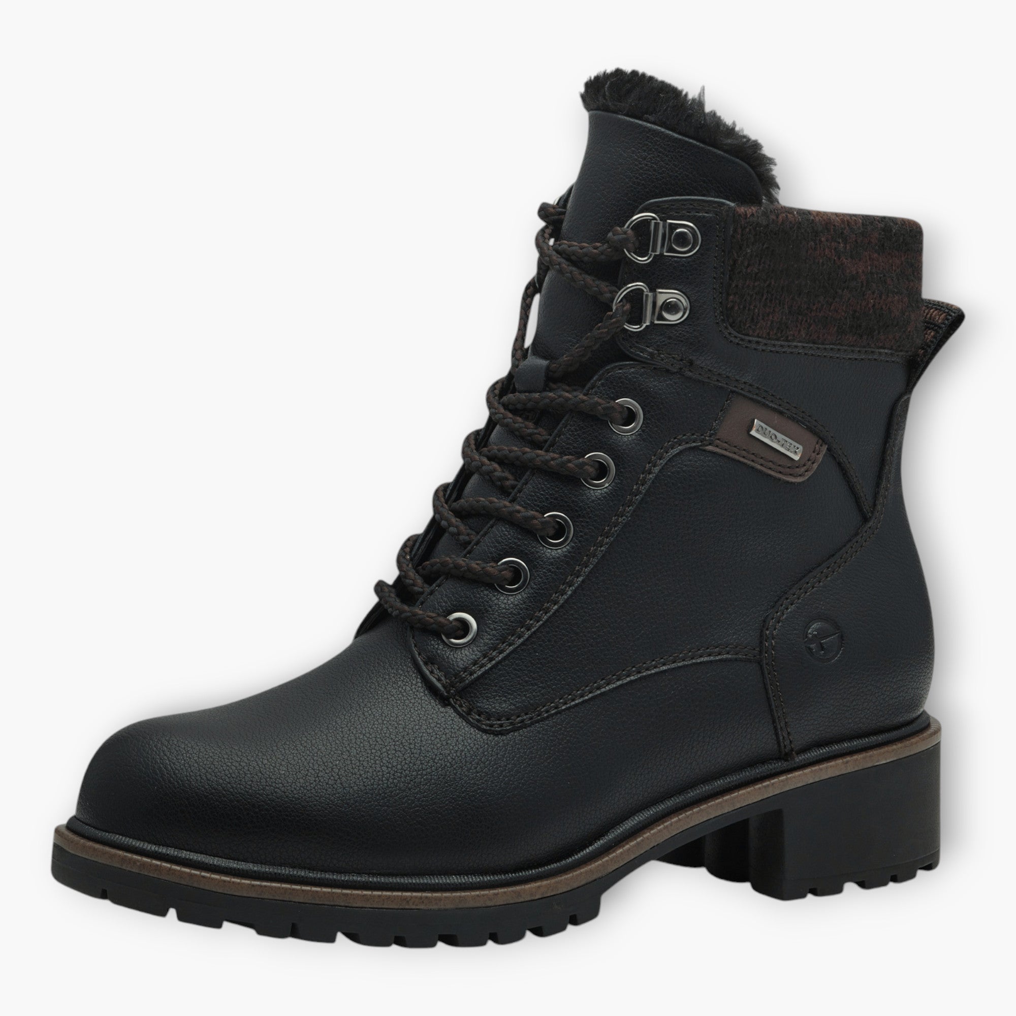 Tamaris Black Boots with Rope-Style Laces & Chunky Sole - DUOTEX, Fur-Lined Tongue, Side Zip, Comfort Fit