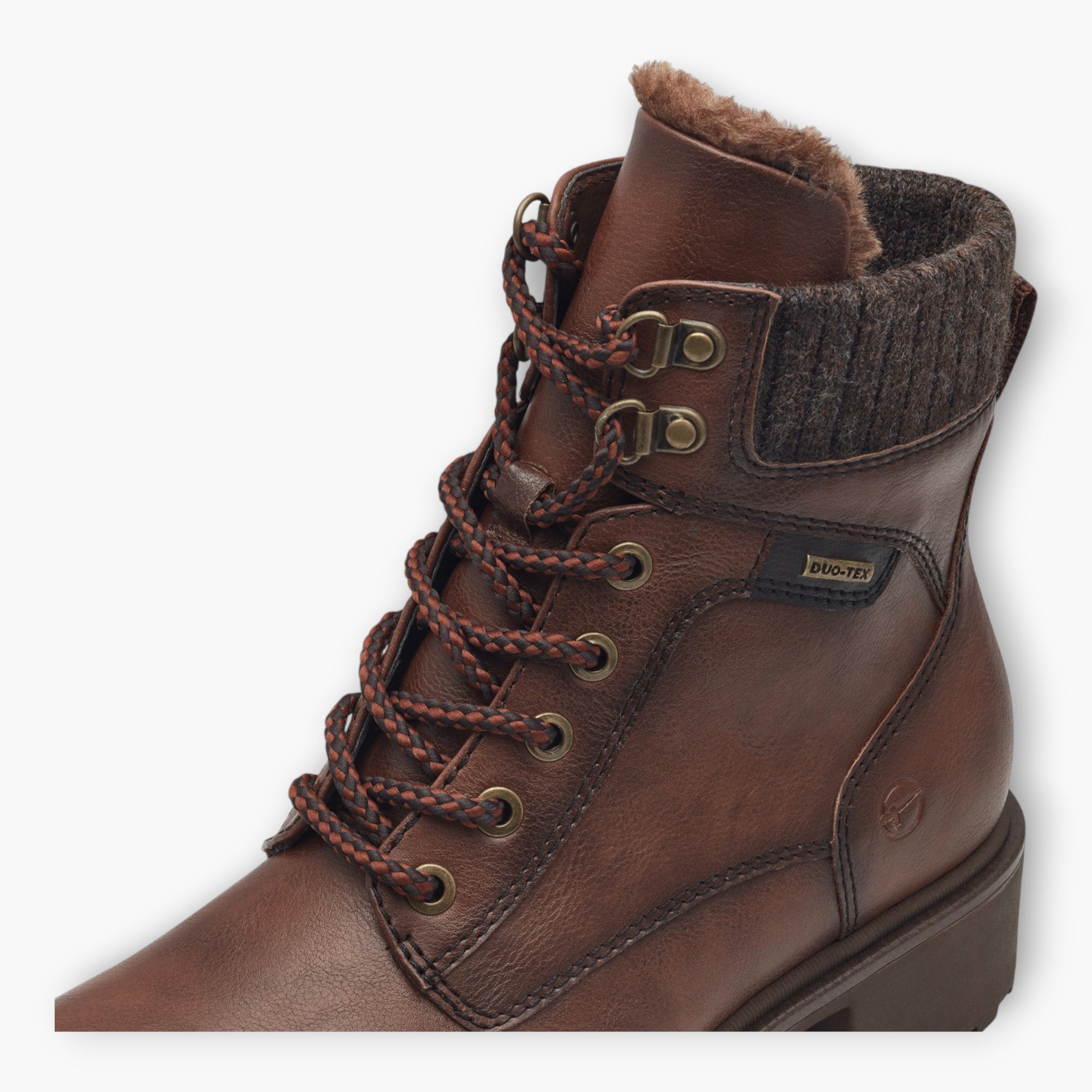 Tamaris Brown Boots with Rope-Style Laces & Chunky Sole - DUOTEX, Fur-Lined Tongue, Side Zip, Comfort Fit