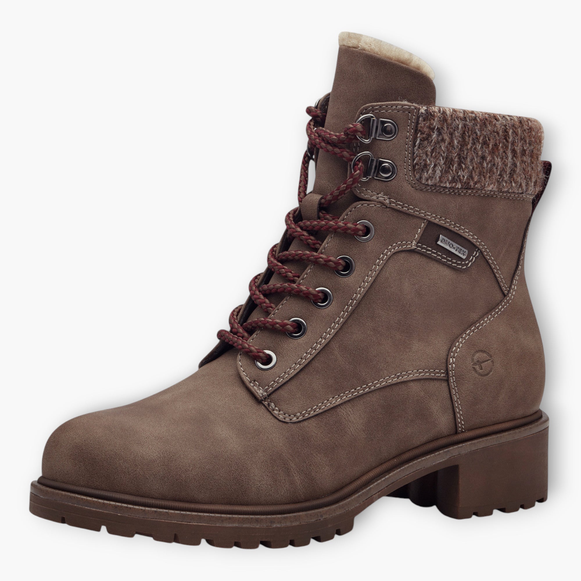 Tamaris Light Brown Boots with Rope-Style Laces & Chunky Sole - Fur-Lined Tongue, Side Zip, Comfort Focused