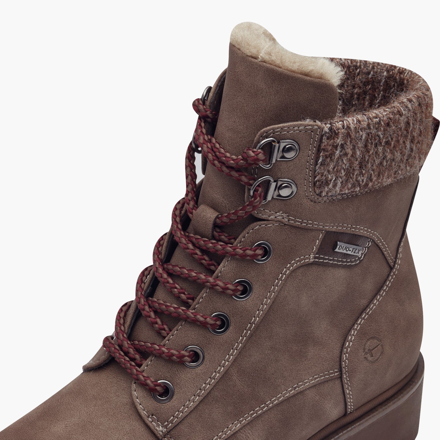 Tamaris Brown DuoTex Lace‑Up Ankle Boots with Faux‑Fur Cuff - Leavys Shoes