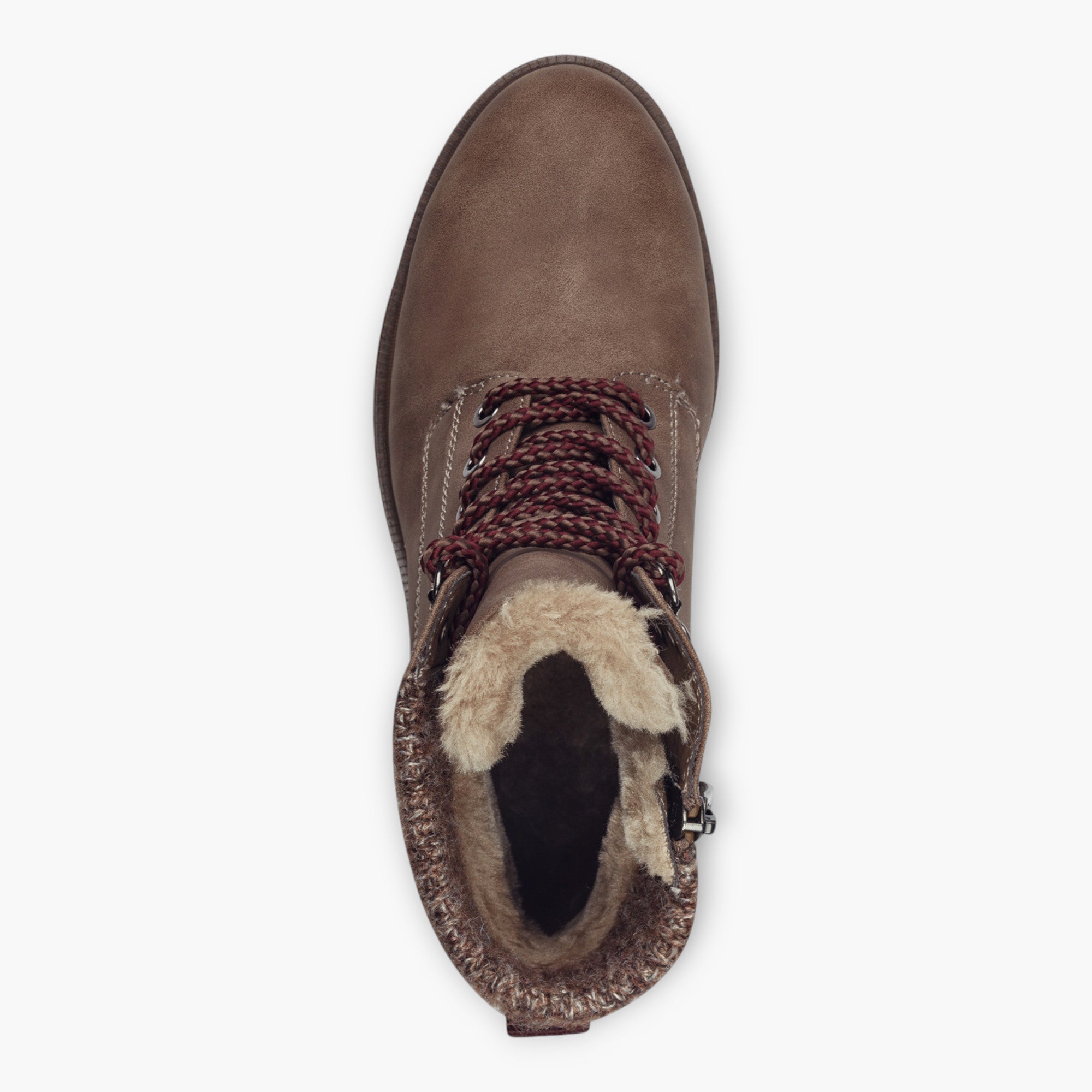 Tamaris Light Brown Boots with Rope-Style Laces & Chunky Sole - Fur-Lined Tongue, Side Zip, Comfort Focused