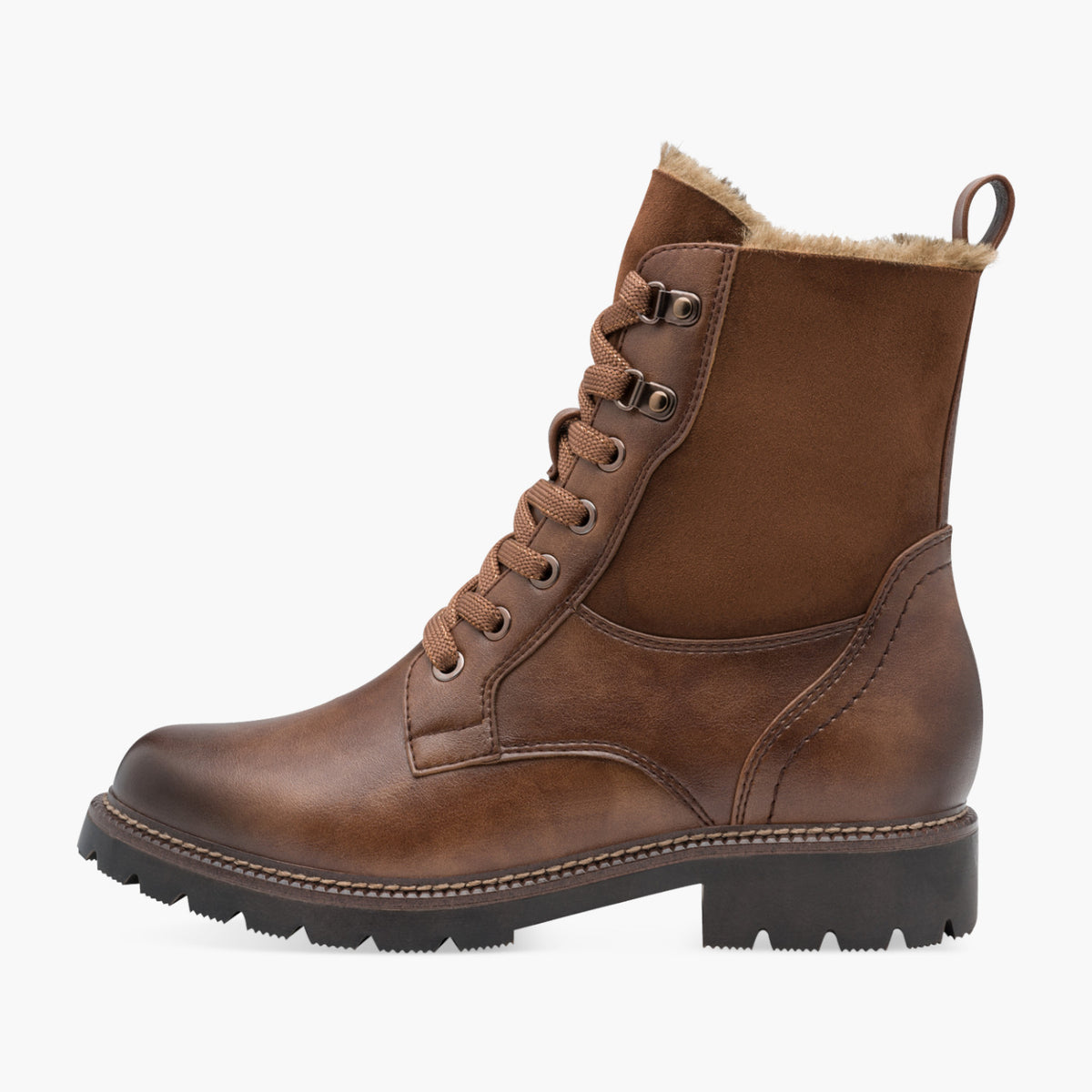 Tamaris Brown Faux-Fur Lined Lace-Up Ankle Boots with Zip - Leavys Shoes