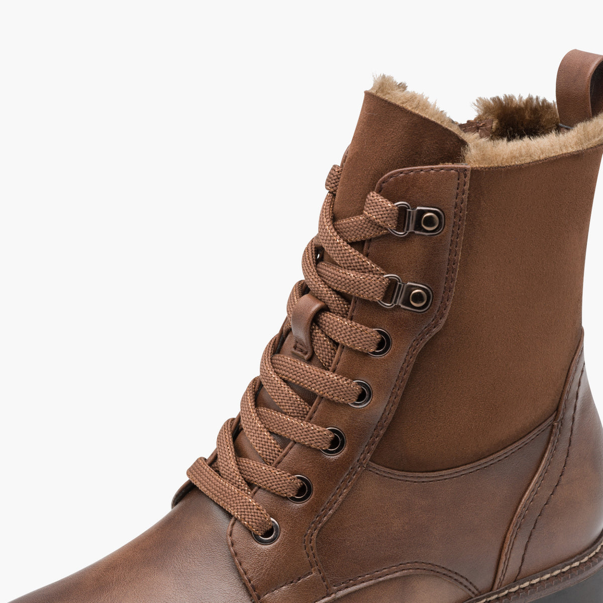 Tamaris Brown Faux-Fur Lined Lace-Up Ankle Boots with Zip - Leavys Shoes