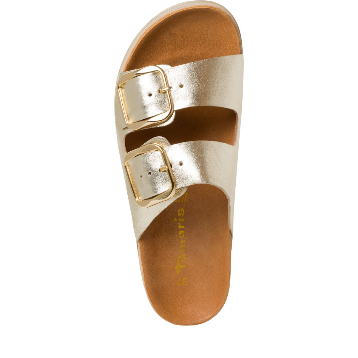Tamaris Electric Gold Leather Sandals with Buckle Detail