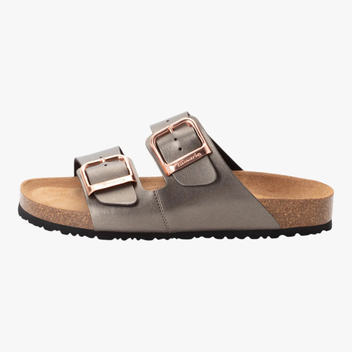 Tamaris Essentials Anthracite Double Buckle Slide
