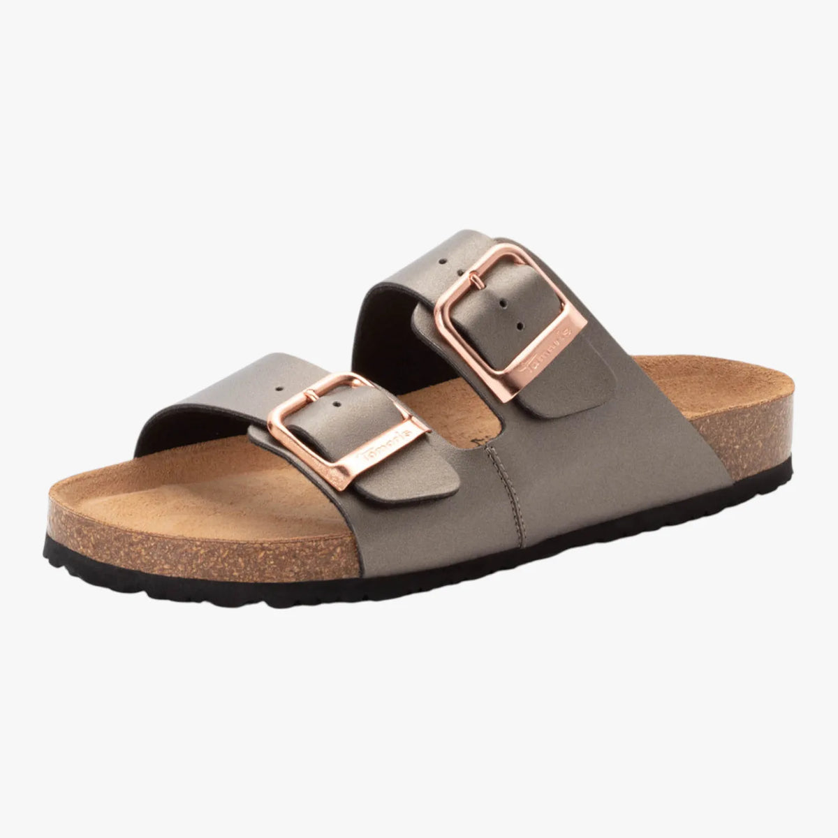 Tamaris Essentials Anthracite Double Buckle Slide
