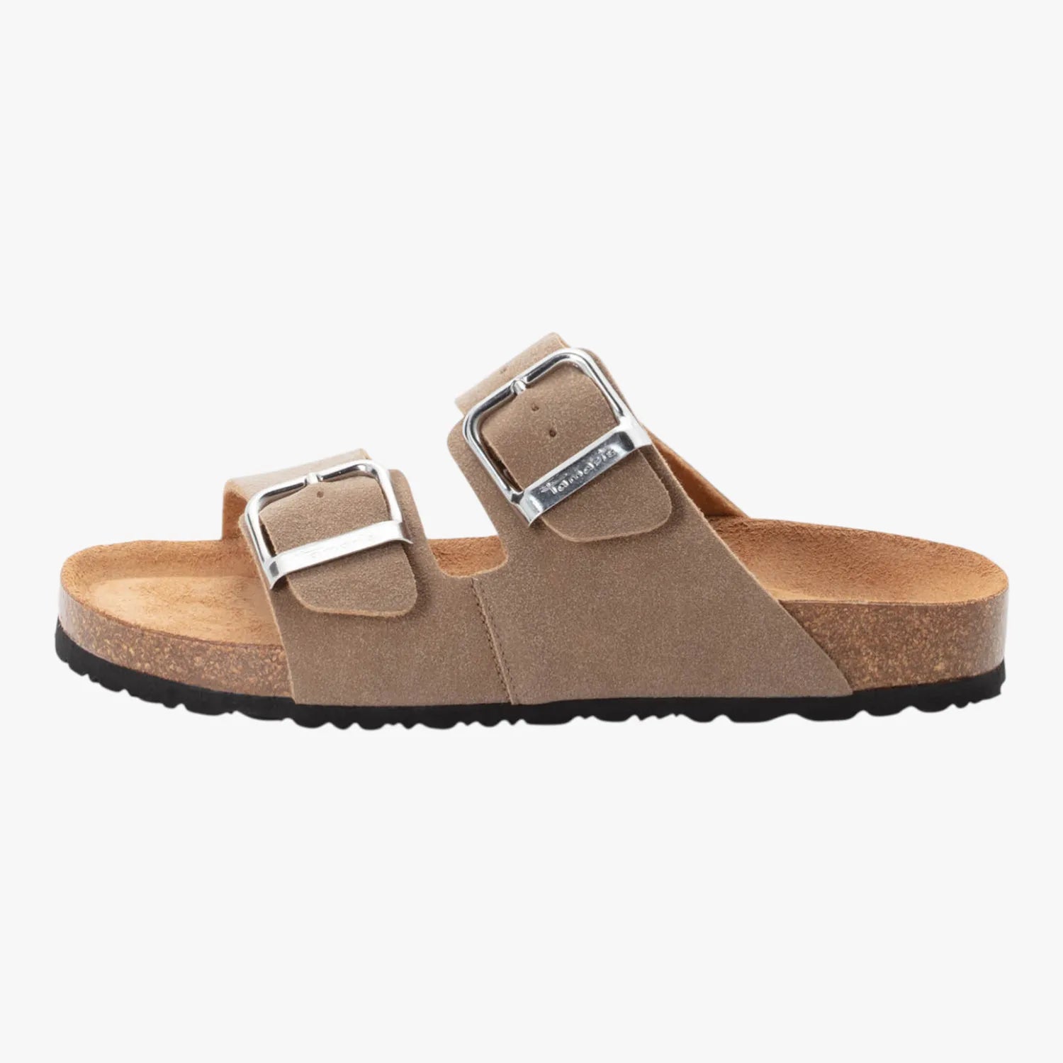Tamaris Essentials Taupe Nubuc Double Buckle Slide