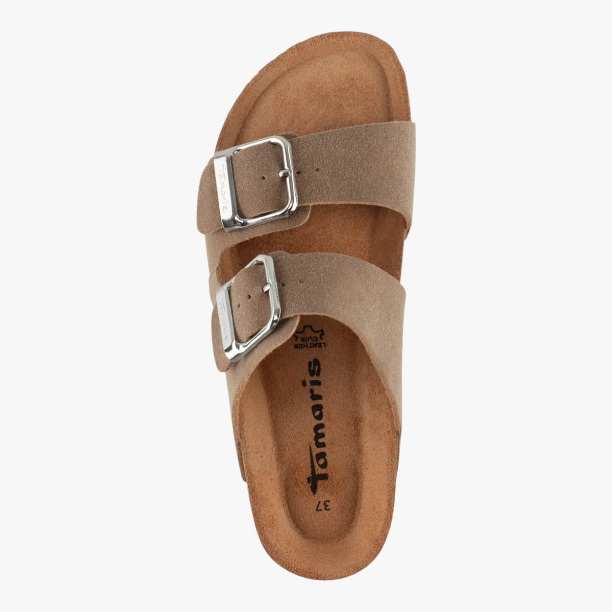 Tamaris Essentials Taupe Nubuc Double Buckle Slide