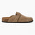 Tamaris Suede Buckle Clogs in Soft Beige with Cork Sole