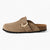 Tamaris Suede Buckle Clogs in Soft Beige with Cork Sole