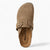 Tamaris Suede Buckle Clogs in Soft Beige with Cork Sole