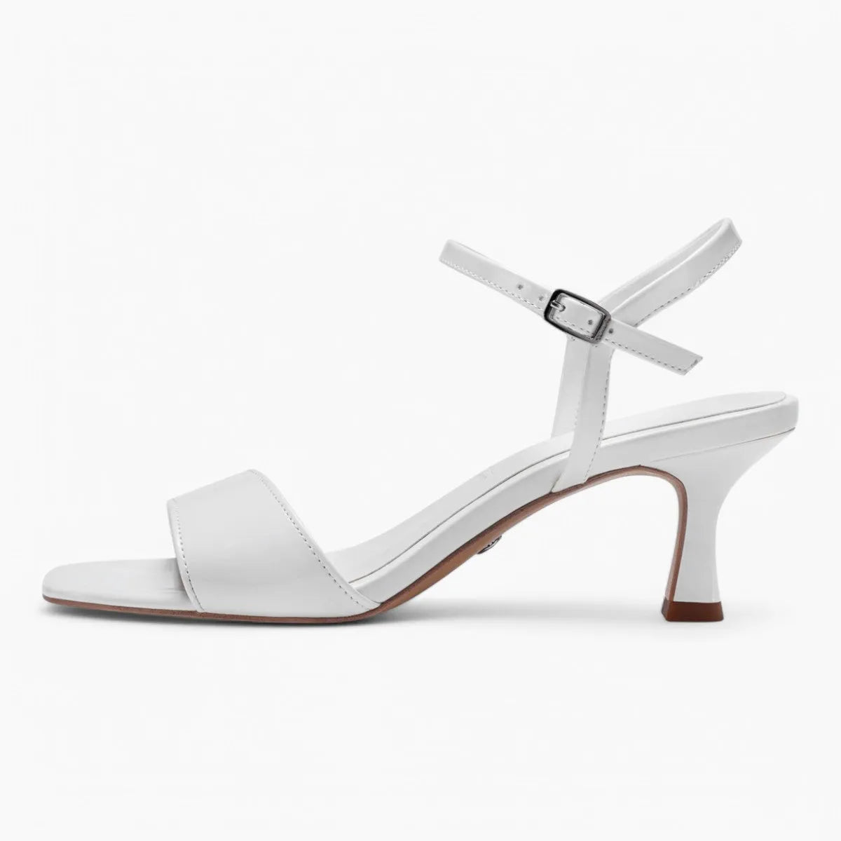 Tamaris White Patent Square Toe Sandal – Sculpted Heel & Comfort - Leavys Shoes