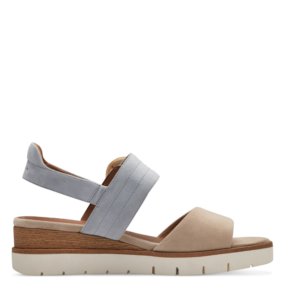 Tamaris Beige and Dusty Blue Leather Wedge Sandals