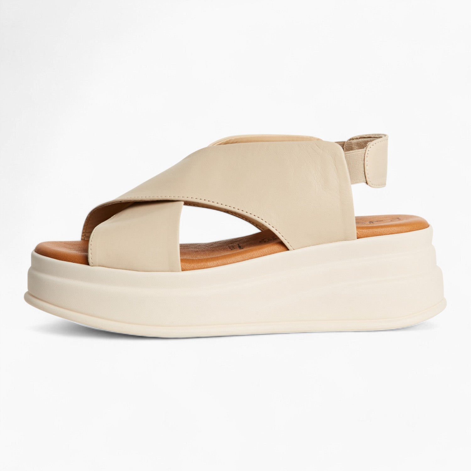 Tamaris Cream Leather Platform Sandals with Cross-Straps