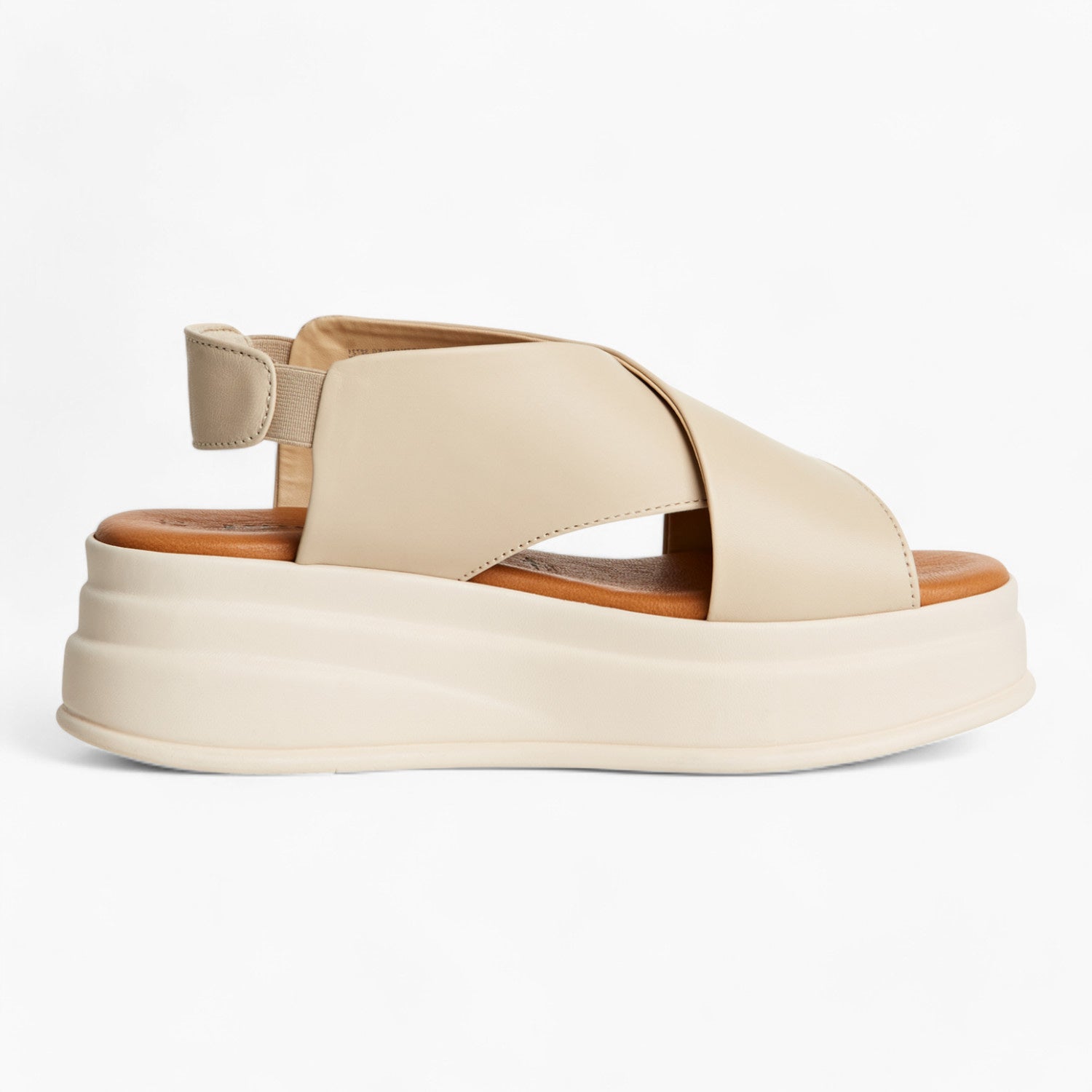 Tamaris Cream Leather Platform Sandals with Cross-Straps