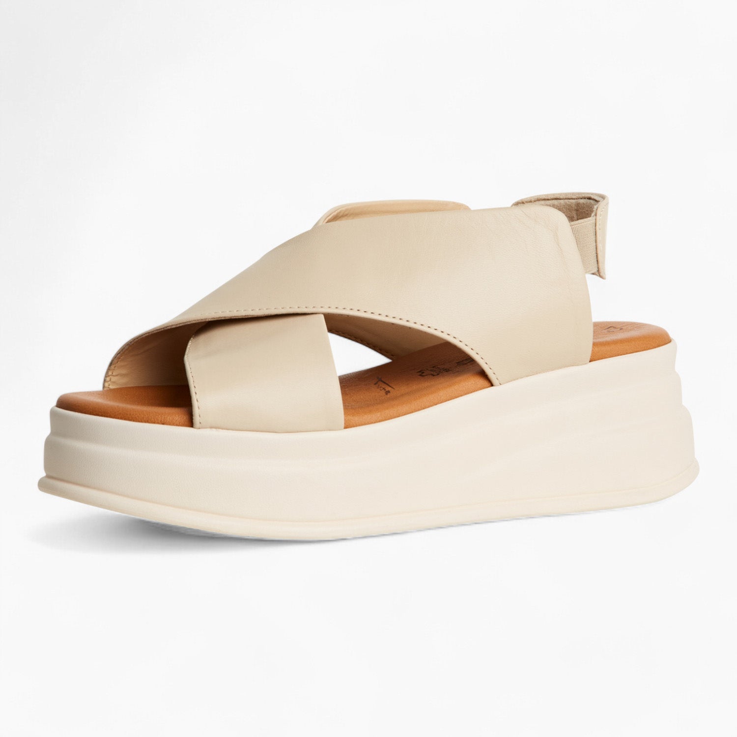 Tamaris Cream Leather Platform Sandals with Cross-Straps