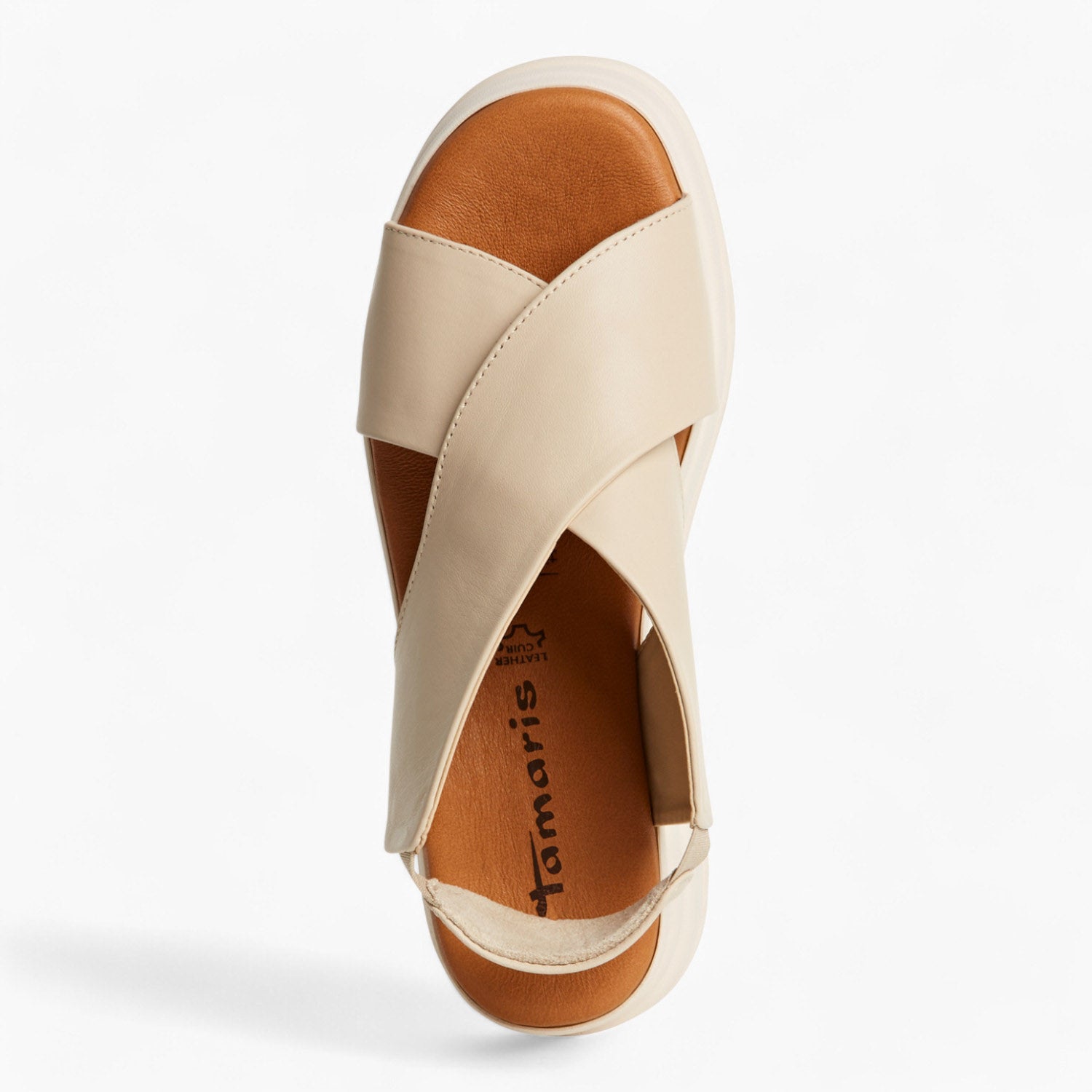 Tamaris Cream Leather Platform Sandals with Cross-Straps