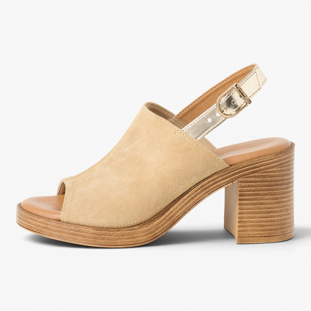 Tamaris Beige Suede Block Heel Sandals 1-28304-44-400