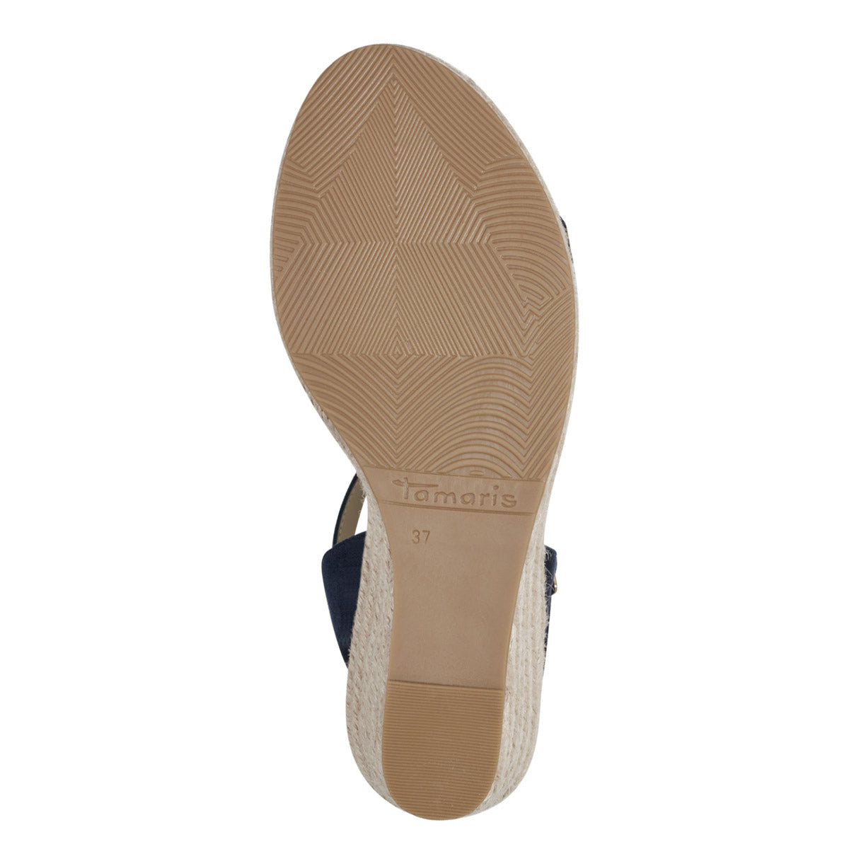 Tamaris Navy Vegan Wedge Sandals - Stripe Detail