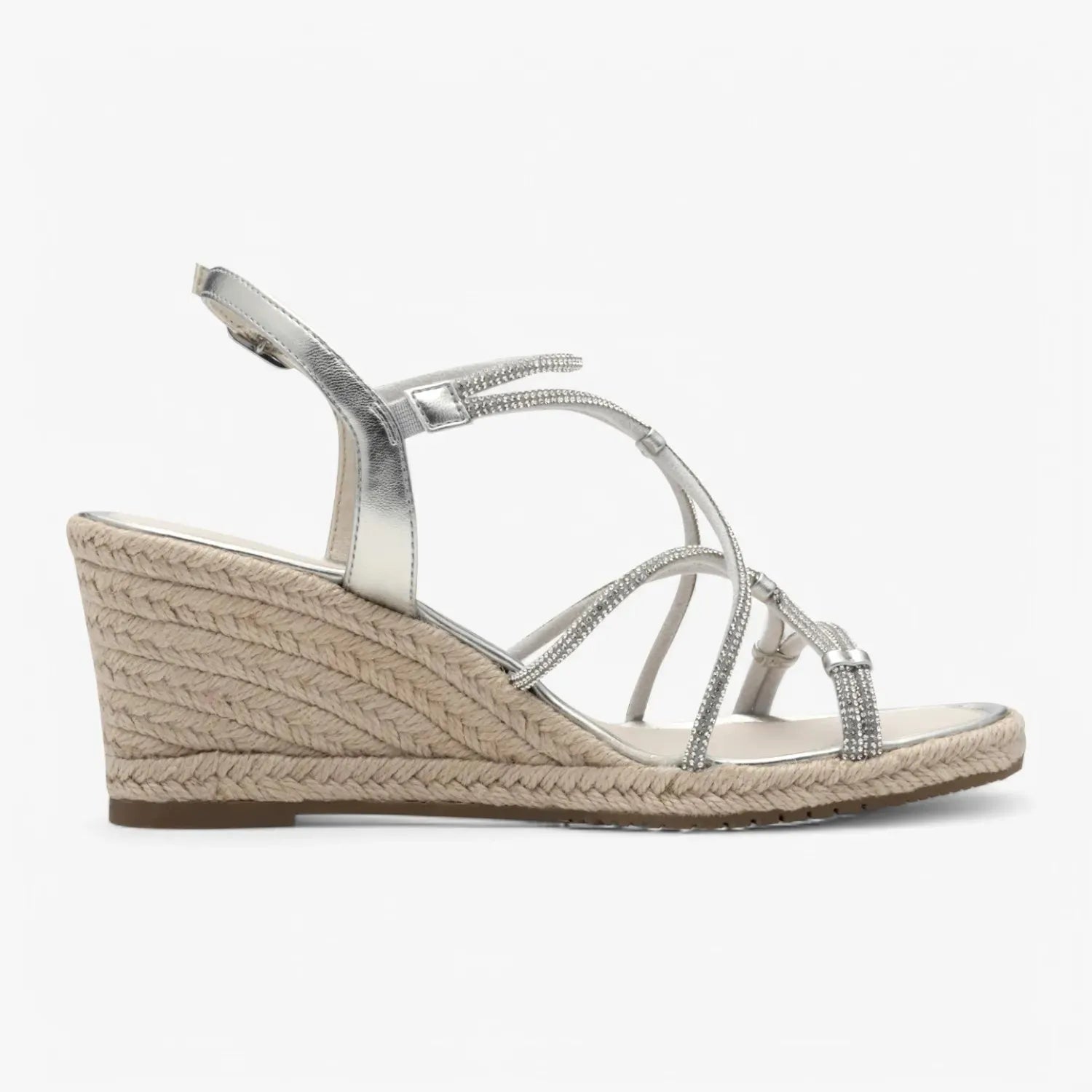 Tamaris Silver Espadrille Wedge – Sparkling Elegance for Summer Days - Leavys Shoes