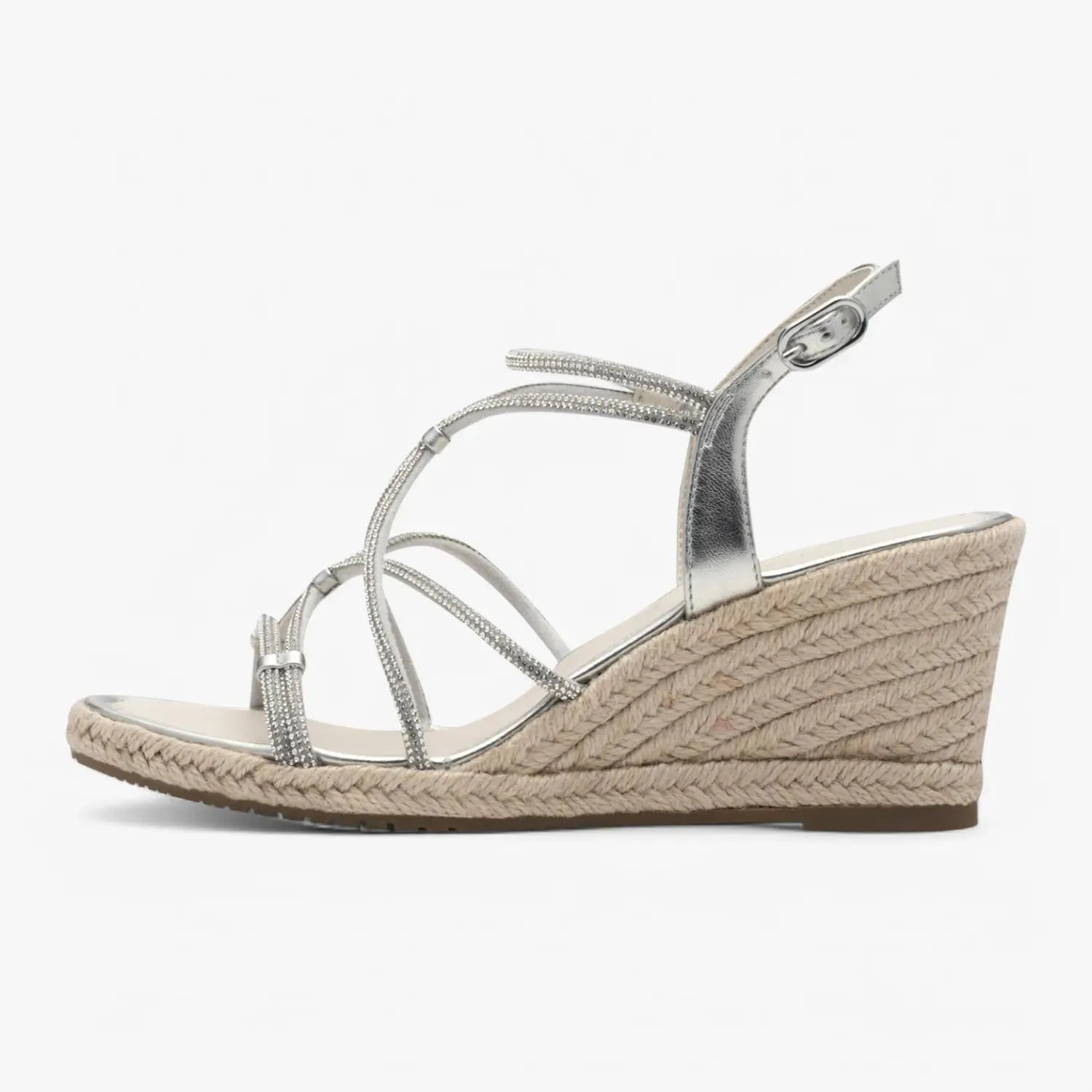 Tamaris Silver Espadrille Wedge – Sparkling Elegance for Summer Days - Leavys Shoes