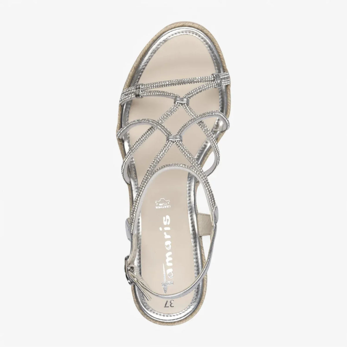 Tamaris Silver Espadrille Wedge – Sparkling Elegance for Summer Days - Leavys Shoes