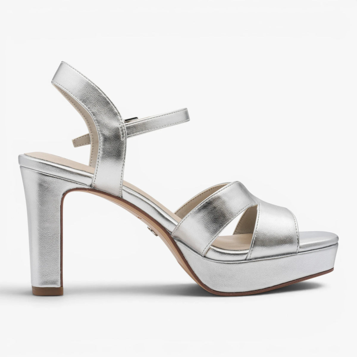 Tamaris Silver Platform Block Heel Sandals 1-28349-42-941