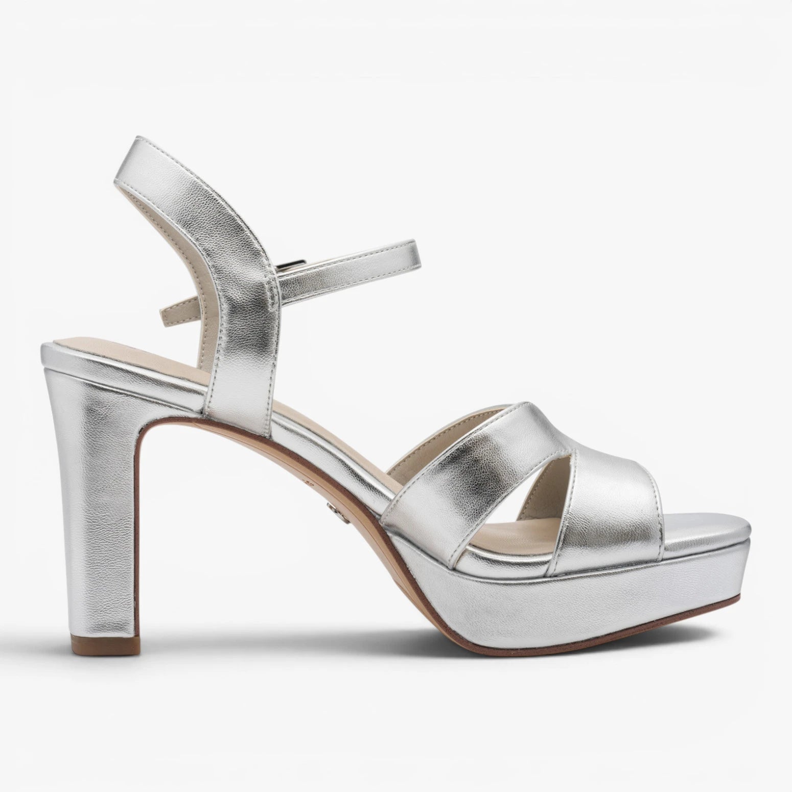 Tamaris Silver Platform Block Heel Sandals 1-28349-42-941