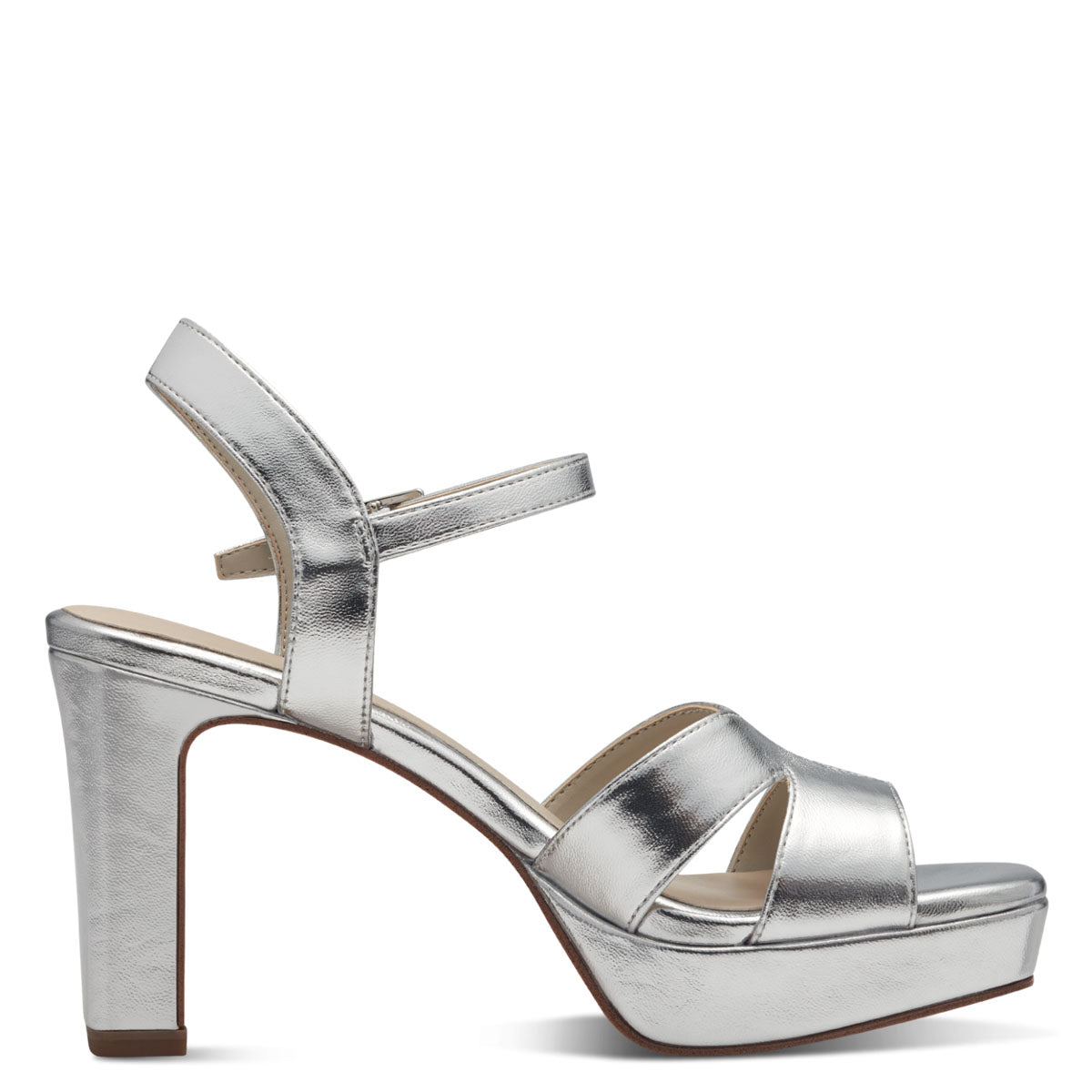 Tamaris Silver Vegan Platform Heels with Elegant Buckle