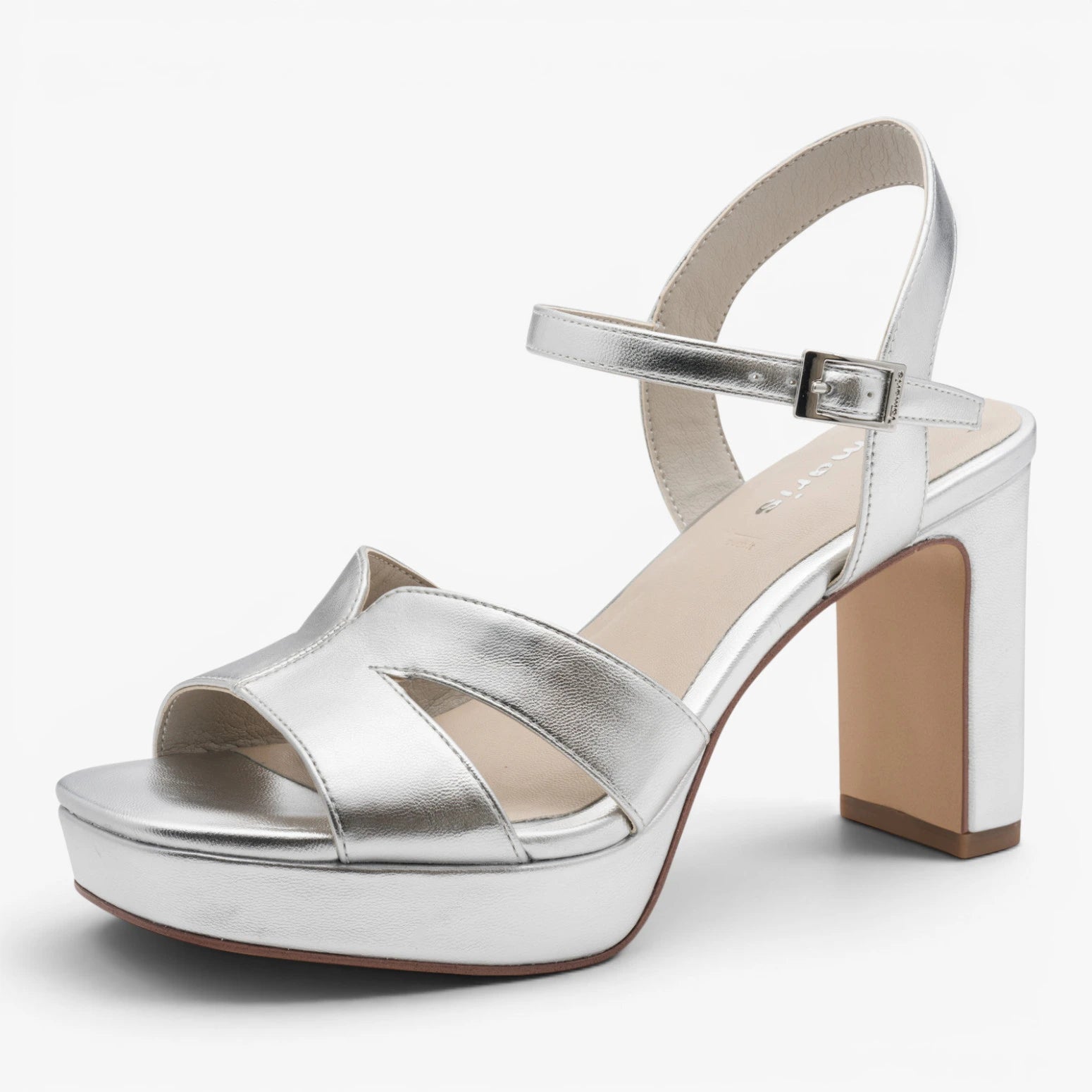 Tamaris Silver Platform Block Heel Sandals 1-28349-42-941