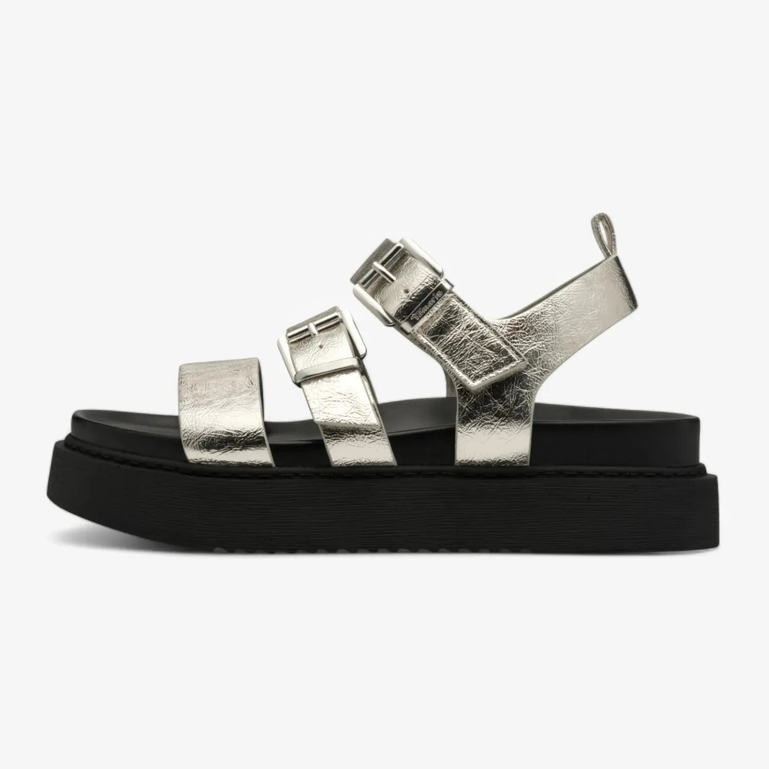 Tamaris Platinum Buckle Sandals with Platform Sole