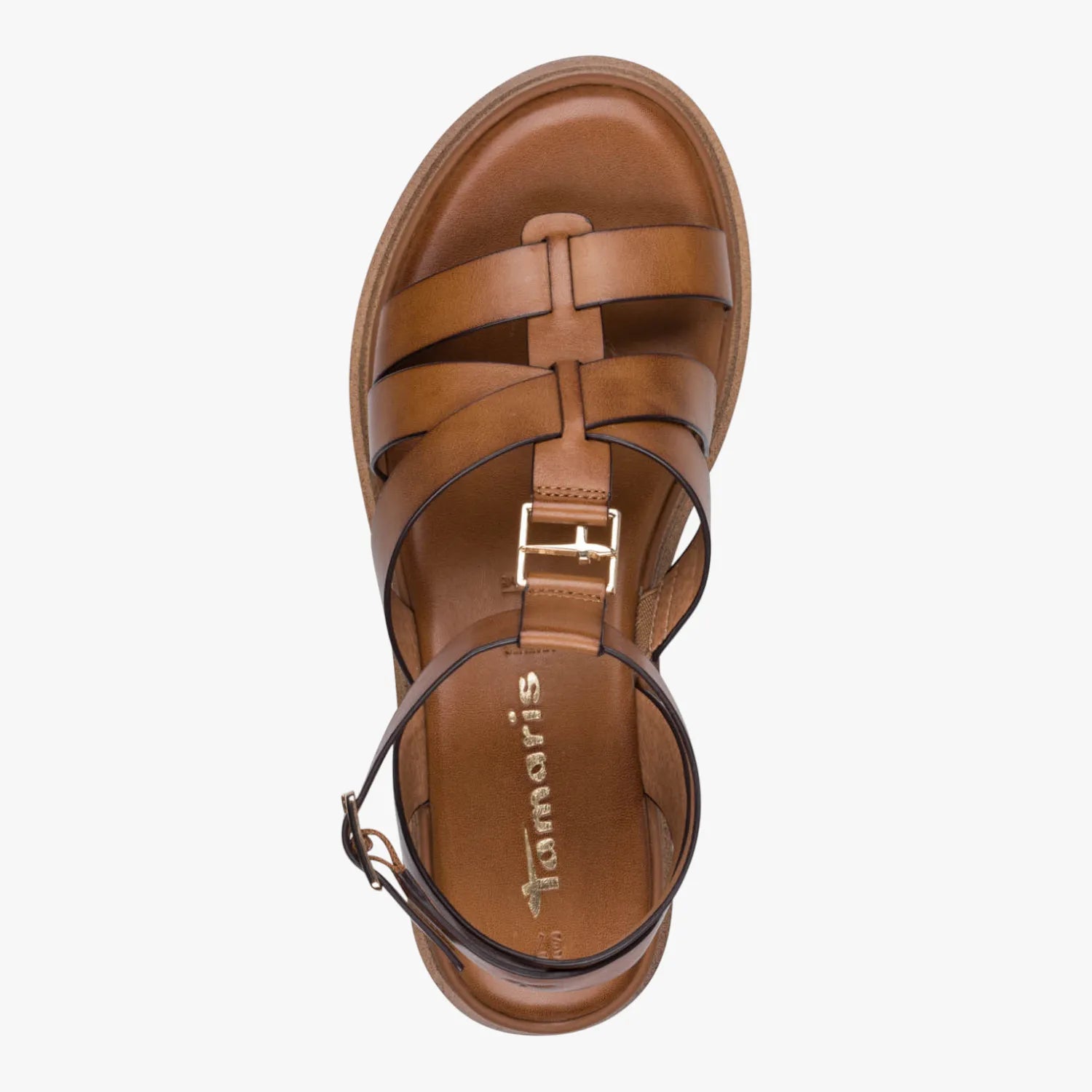 Tamaris Cognac Strappy Wedge Sandal