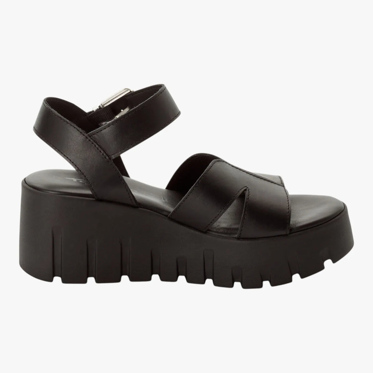 Tamaris Black Leather Chunky Platform Sandal