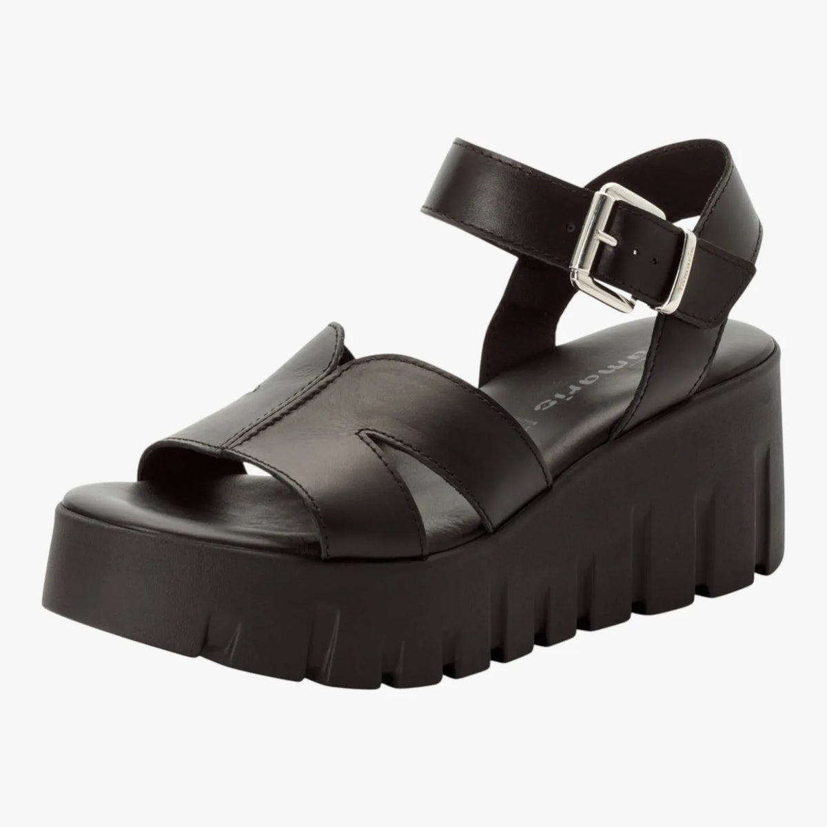 Tamaris Black Leather Chunky Platform Sandal