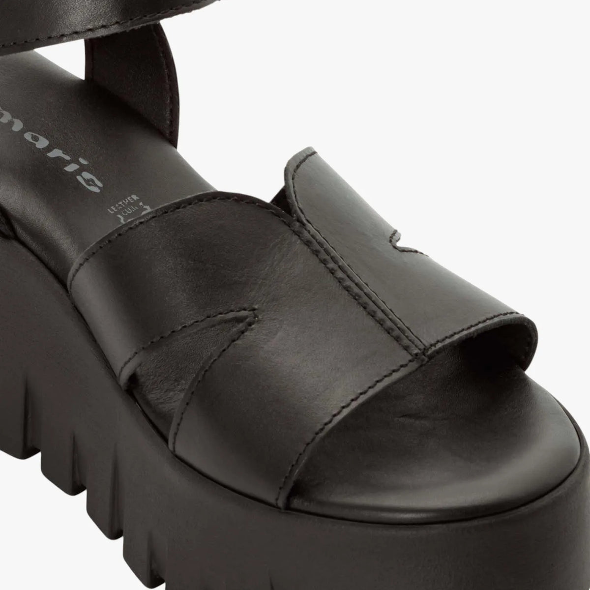 Tamaris Black Leather Chunky Platform Sandal